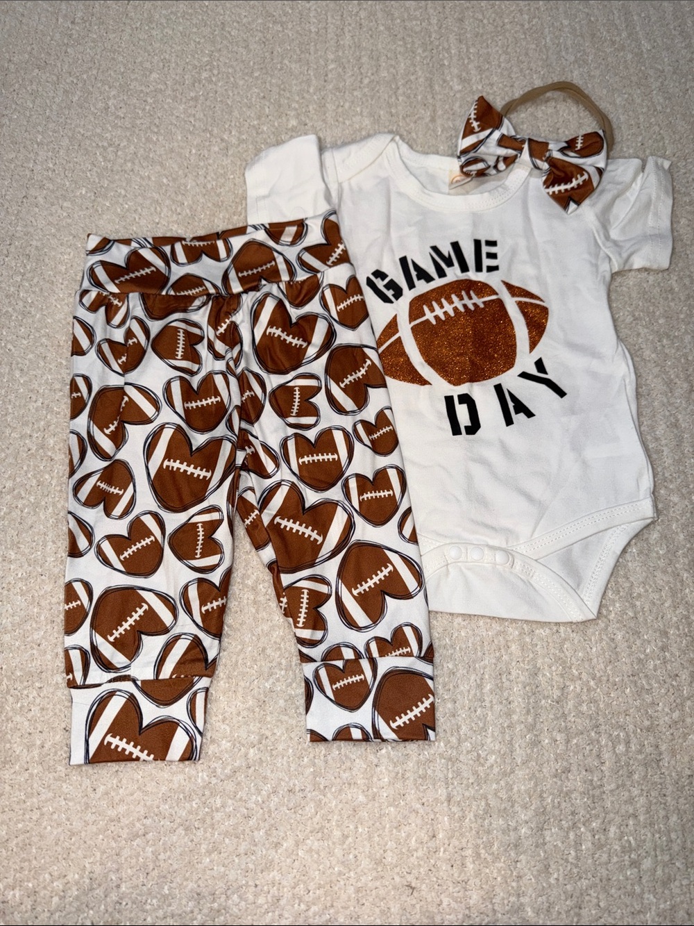 Game Day Baby Outfit — Football Print Bodysuit & Pants
